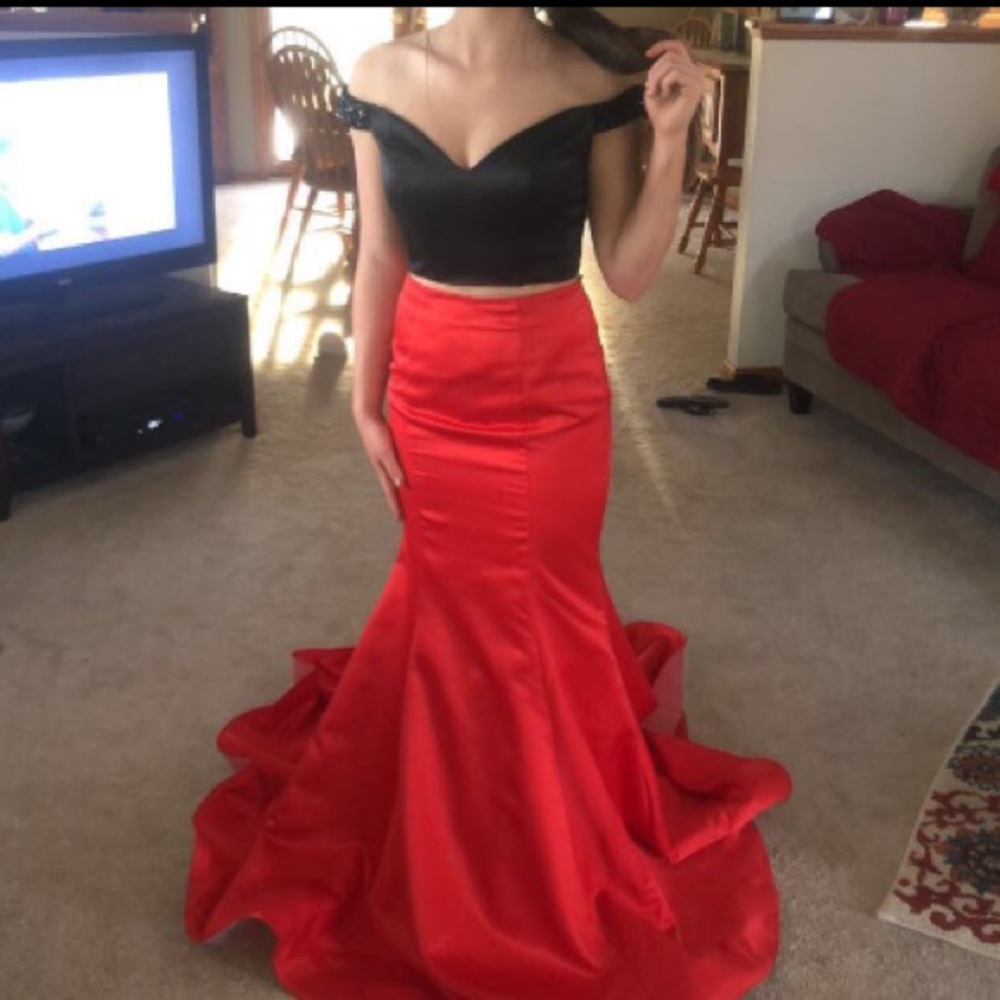 Red and Black, Two Piece Prom Dress